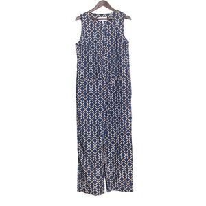 Charlotte by Charlotte Taylor Anthropologie Jumpsuit Navy Beige Wide Leg 12